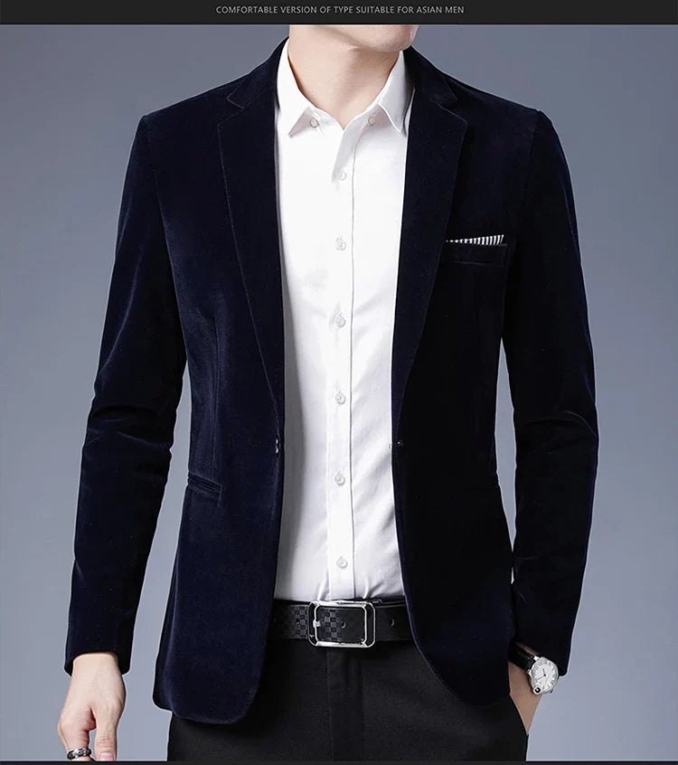 Plus Size 5XL-M Autumn Winter Velvet Men Suit Jacket Fashion Men's Wedding Dress Jacket Casual Slim Blazer Formal Evening Dress