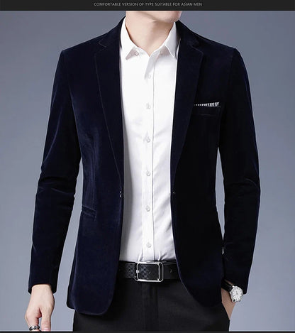 Plus Size 5XL-M Autumn Winter Velvet Men Suit Jacket Fashion Men's Wedding Dress Jacket Casual Slim Blazer Formal Evening Dress