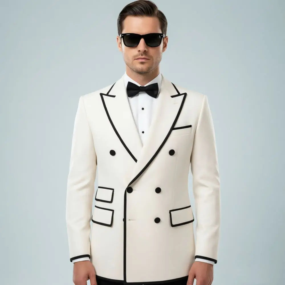Double Breasted Suits for Men 2 Pieces Slim Fit Wedding Tuxedo Peak Lapel Formal Groom Prom Party Evening Wear (Jacket + Pants)