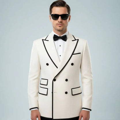 Double Breasted Suits for Men 2 Pieces Slim Fit Wedding Tuxedo Peak Lapel Formal Groom Prom Party Evening Wear (Jacket + Pants)