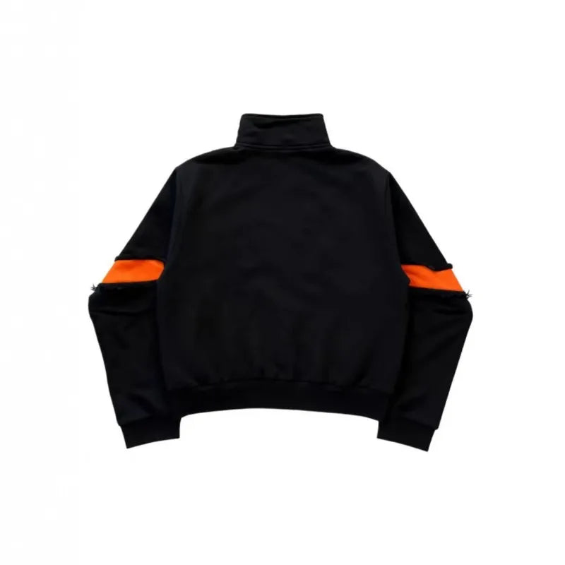 Mens Jacket Harajuku American Streetwear Color Block Patchwork Zip Up Long Sleeve Coat Loose Fit Casual Unisex Fashion Trend New