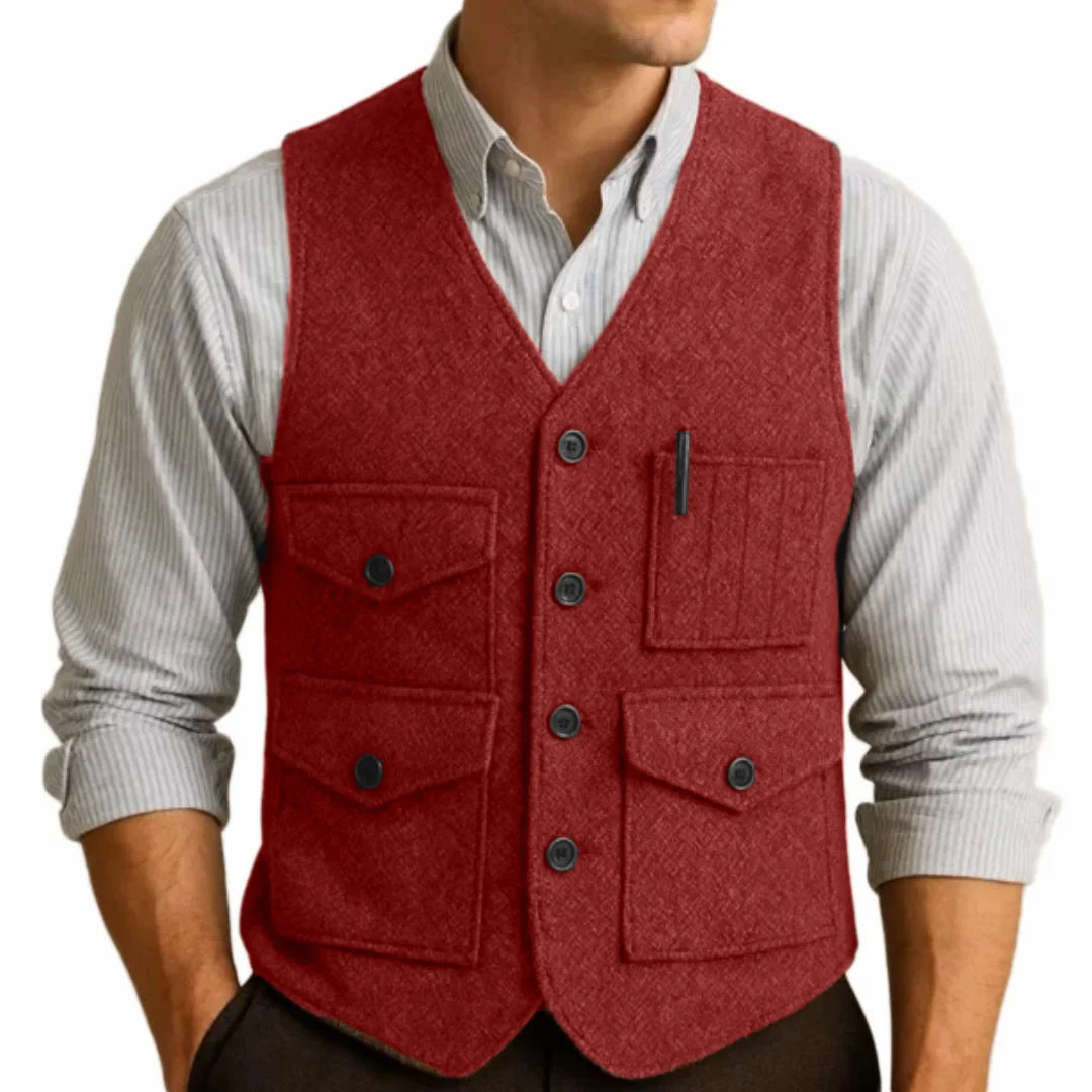 Men Vest Brown Herringbon Single Breasted With Pocket Waistcoat For Wedding Business Work Office Casual Daily Men Suit Vest