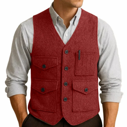 Men Vest Brown Herringbon Single Breasted With Pocket Waistcoat For Wedding Business Work Office Casual Daily Men Suit Vest