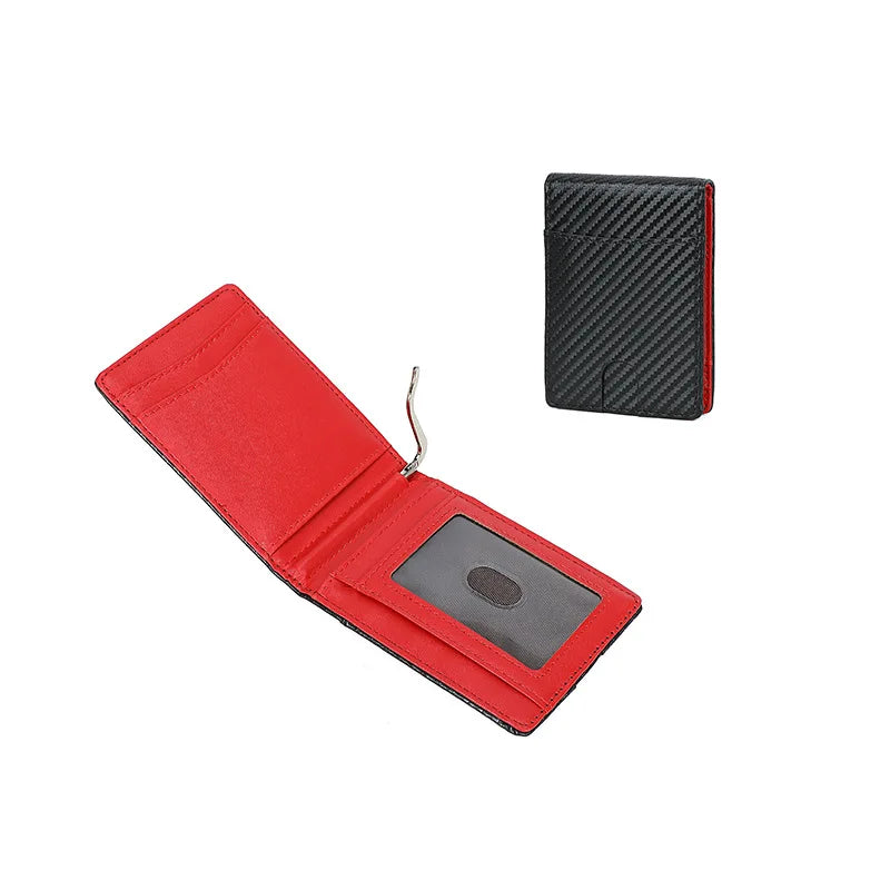 Portefeuille Homme en Cuir PU et Fibre de Carbone Slim Anti-RFID, Porte-billets Bifold, Porte-cartes de Crédit Minimaliste pour Poche Avant