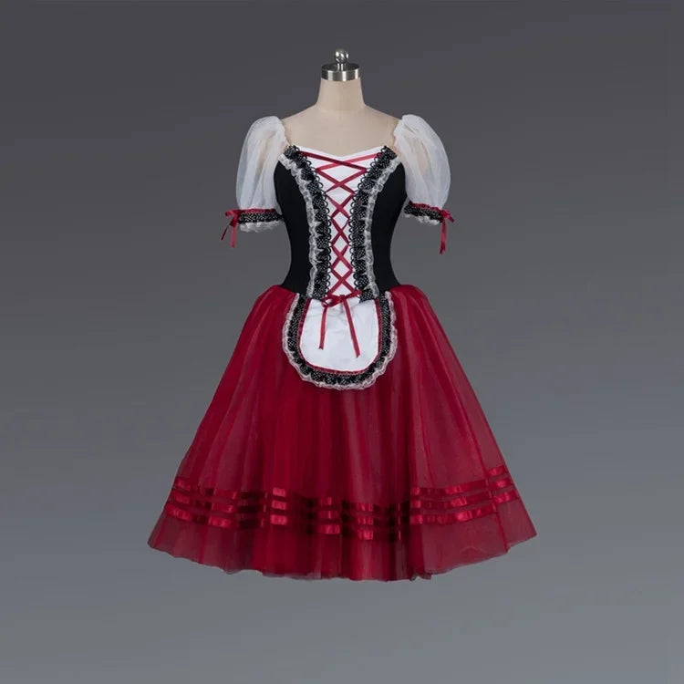Red Giselle Ballet Dance Ballerina Tutu Dress For Girls Women Stage Performance Costume Long Ballet Dancing Dresses