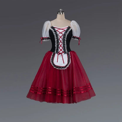 Red Giselle Ballet Dance Ballerina Tutu Dress For Girls Women Stage Performance Costume Long Ballet Dancing Dresses