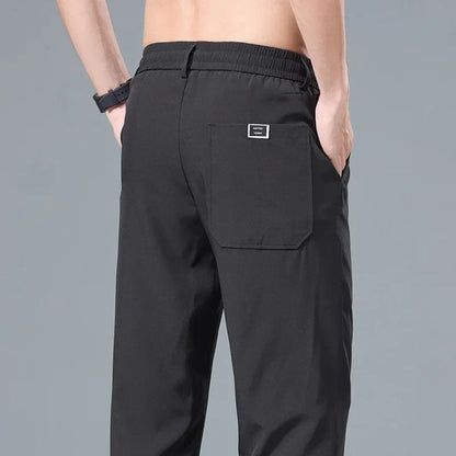 Men's Ice Silk Trousers Solid Color Korean Loose Breathable Straight-Leg Casual Pants Thin Quick-Drying Sports With Pockets