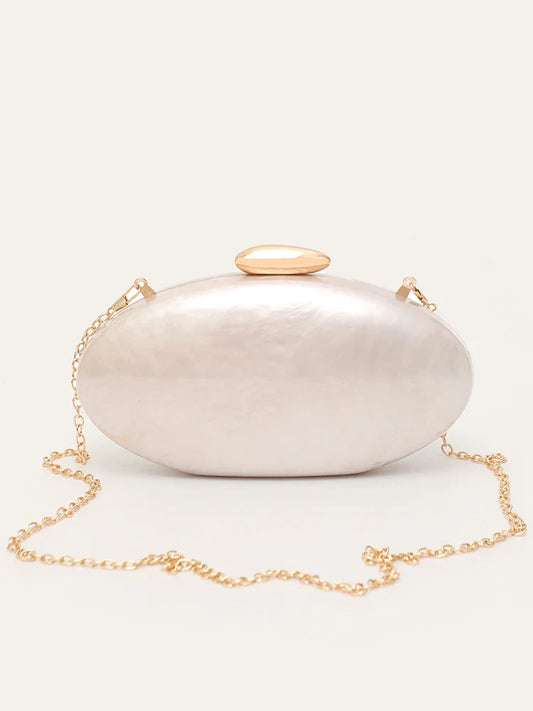 Women's Fashion Evening Clutches Luxury Plain Acrylic Long Chain Cross body Handbag Oval Shaped Fits Phone Wedding Banquet Party