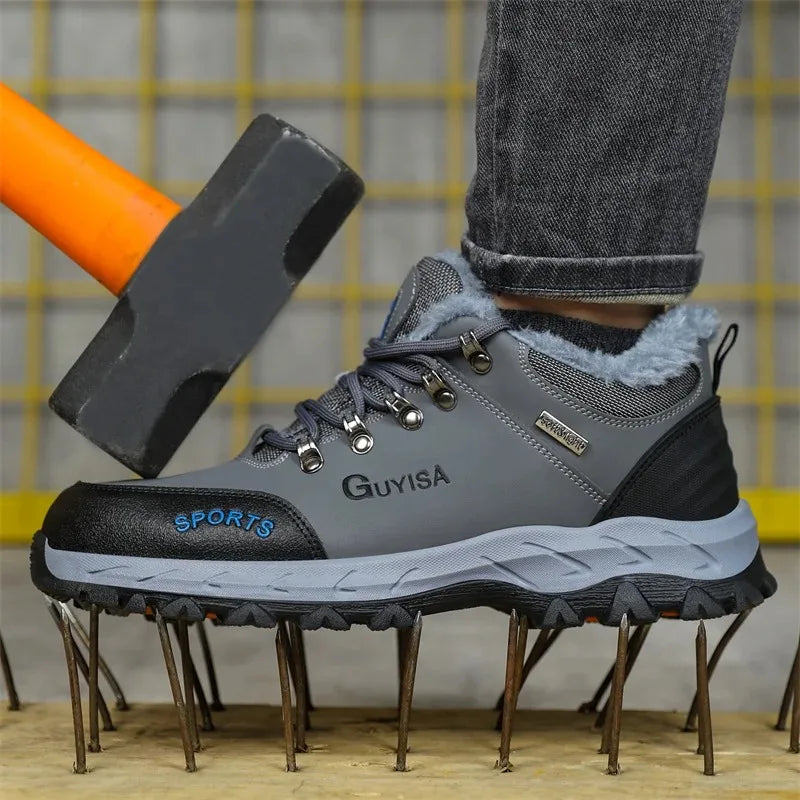 2024 New Winter Plush Safety Work Shoes For Men Waterproof Indestructible Steel Toe Cap Anti Nail Construction Shoes Male Boots