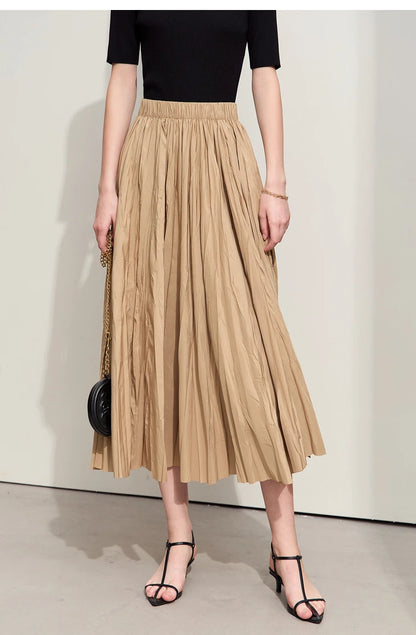 Minimalism Pleated A-Line Skirts Women 2024 Summer New Baiscs Rubber Band Waist Irregular Loose Large Hem Skirt 12442081