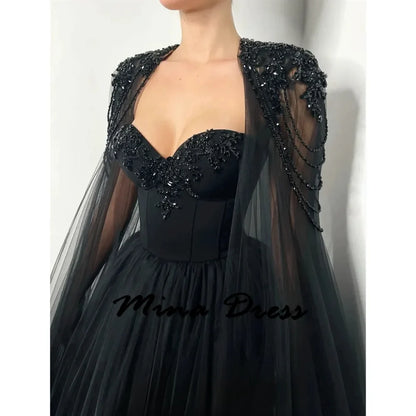 Mina Customized Elegant Party  2024 for Wedding Evening Dresses Woman Elegant Black Shawl Ball Gowns Beads Gauze Evening Dress