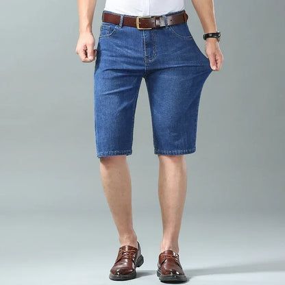 New Summer Men's Denim Shorts Fashion Light Color Casual Loose Multi-pocket Straight Five-minute Pants Elastic Knee Shorts
