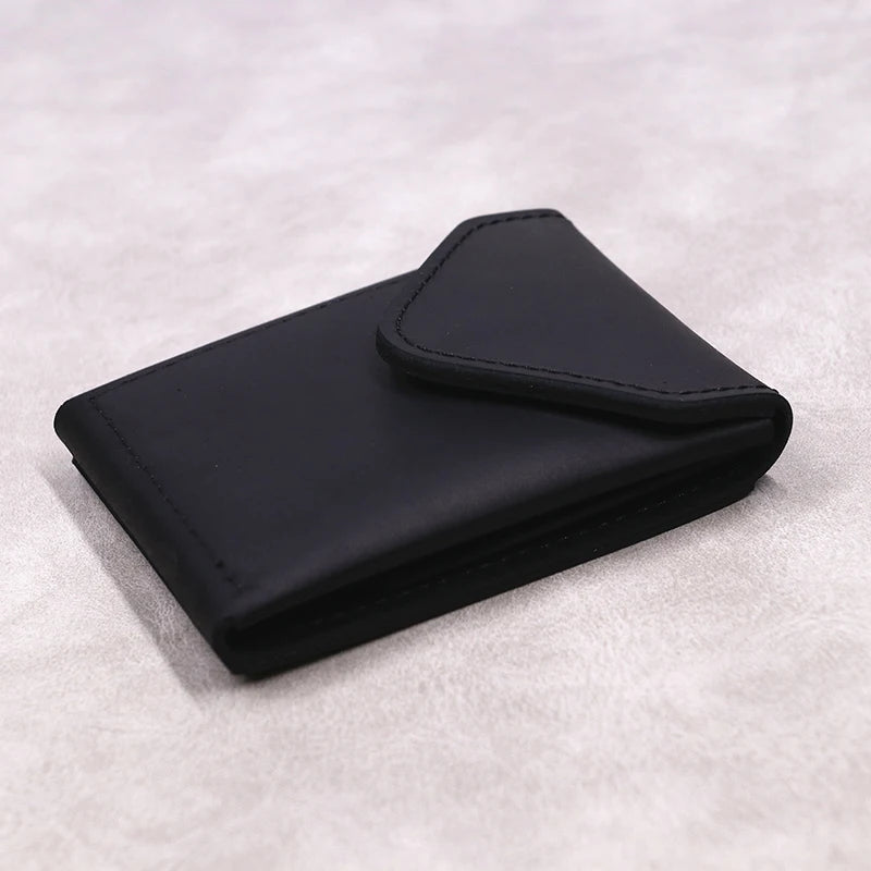100% Genuine Leather Wallet For Men Male Original Cowhide Slim Minimalist Front Pocket Cash Wallet Card Holder With Flap Closure
