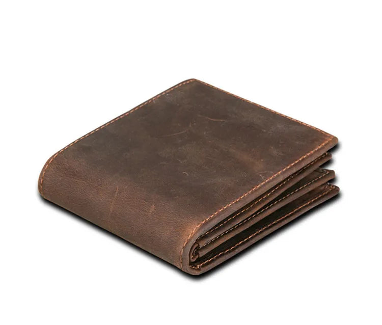 Portefeuille Rétro RFID en Cuir Véritable pour Homme, Design Simple, avec Porte-Cartes, Sacs à Monnaie, Portefeuilles Courts en Cuir Huilé pour Homme