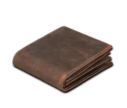 Portefeuille Rétro RFID en Cuir Véritable pour Homme, Design Simple, avec Porte-Cartes, Sacs à Monnaie, Portefeuilles Courts en Cuir Huilé pour Homme