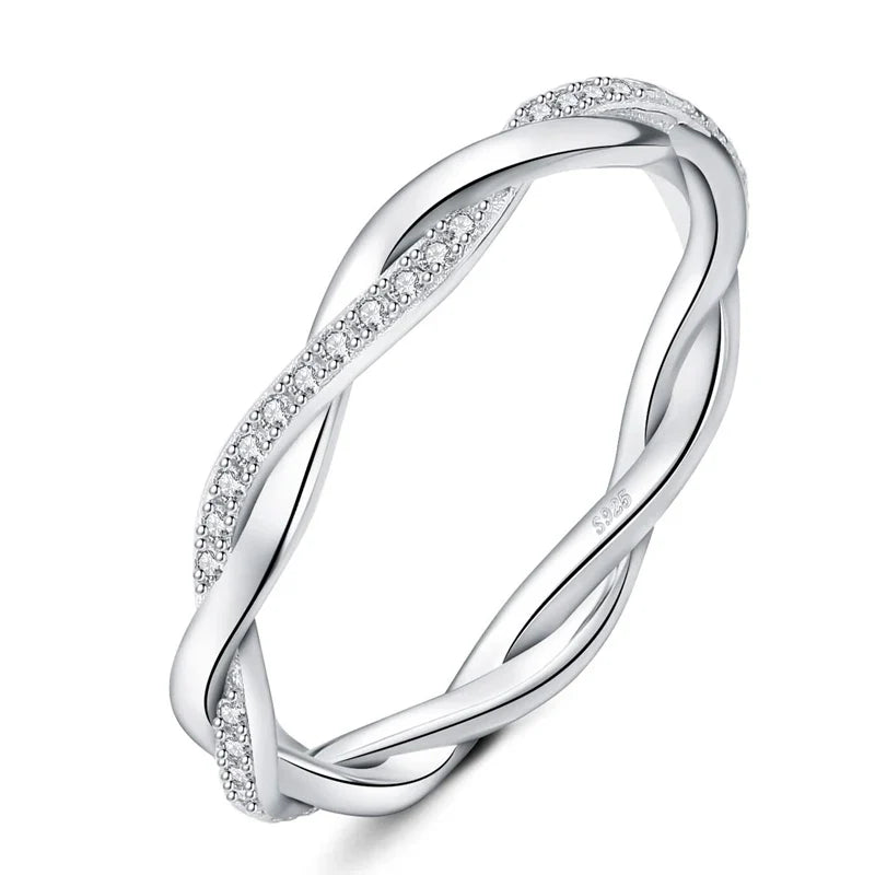 Moissanite Wedding Rings for Women Twisted 925 Sterling Silver 18K White Gold Plated Eternity Stackable Engagement Ring