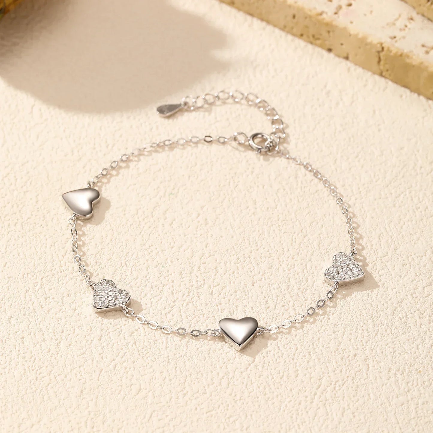 Dazzling Zirconia Bracelet 925 Sterling Silver Exquisite Mirror Hearts Charms Stackable Bracelets For Women Fine Jewelry