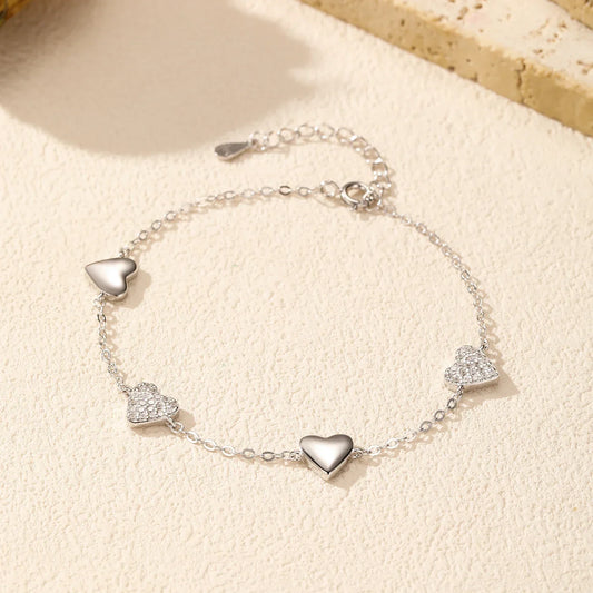 Bracelet éblouissant en zircone, argent sterling 925, avec de délicats charms cœurs miroir, bracelets empilables pour femmes, bijoux fins