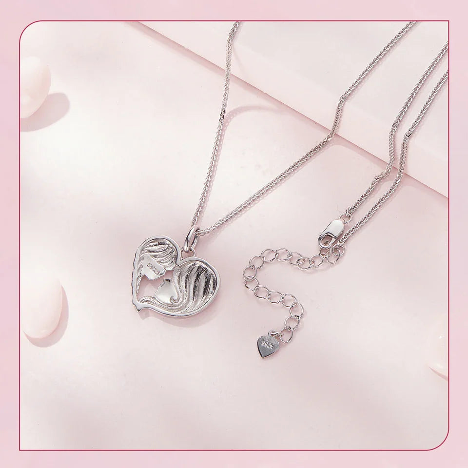 925 Sterling Silver Mother and Daughter Heart Shape Pendant Necklace for Women Birthday Mother's Day Gift Fine Jewelry