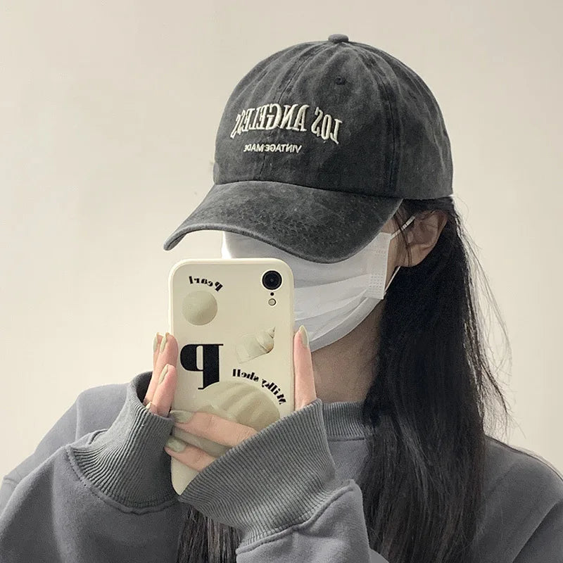 American wide brimmed retro men's and women's baseball caps, washed hats, trendy embroidered duckbill caps