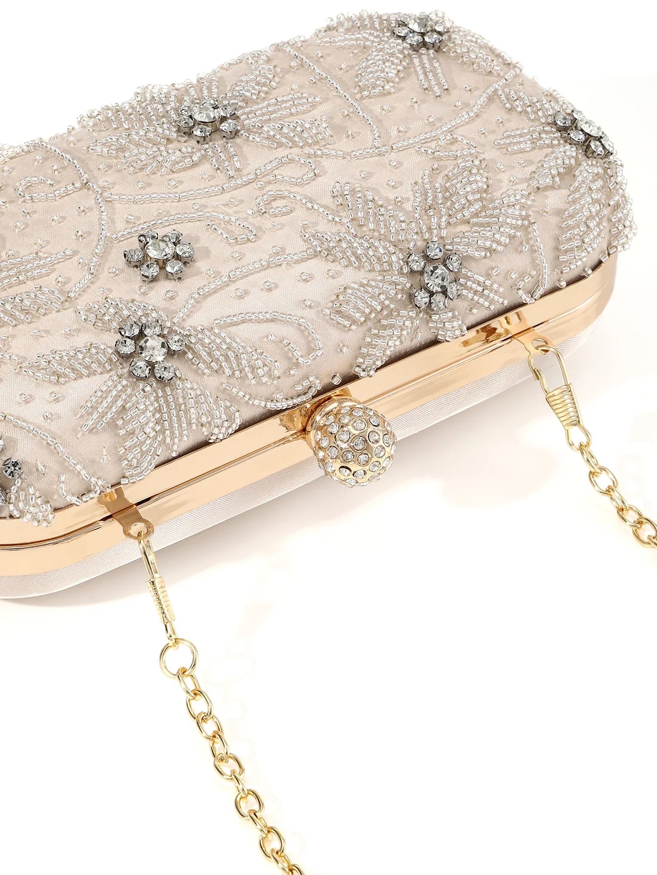 Gorgeous，fashion and shiny mini handmake diamond-studded rhinestones beaded flower pattern hand party wedding evening clutch bag