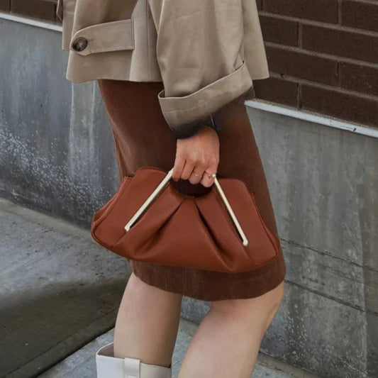 Women's PU Leather Pleated Going Out Clutch Bag Top Handle Evening Bag Party Wedding Bridesmaid Geometric Metal Handle Handbag
