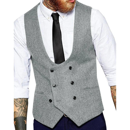 Men Vest Army Green Herringbone Solid Double Button Waistcoat For Wedding Banquet Business Work Casual Daily Men Suit Vest