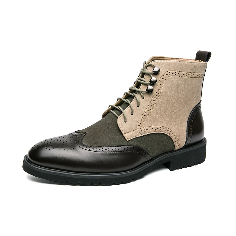 Retro Black Men's Leather Boots 2024 Quality Pointed-Toe Lace-up Men's Dress Boots Plus Size 48 Comfy High Top Men Brogue Shoes