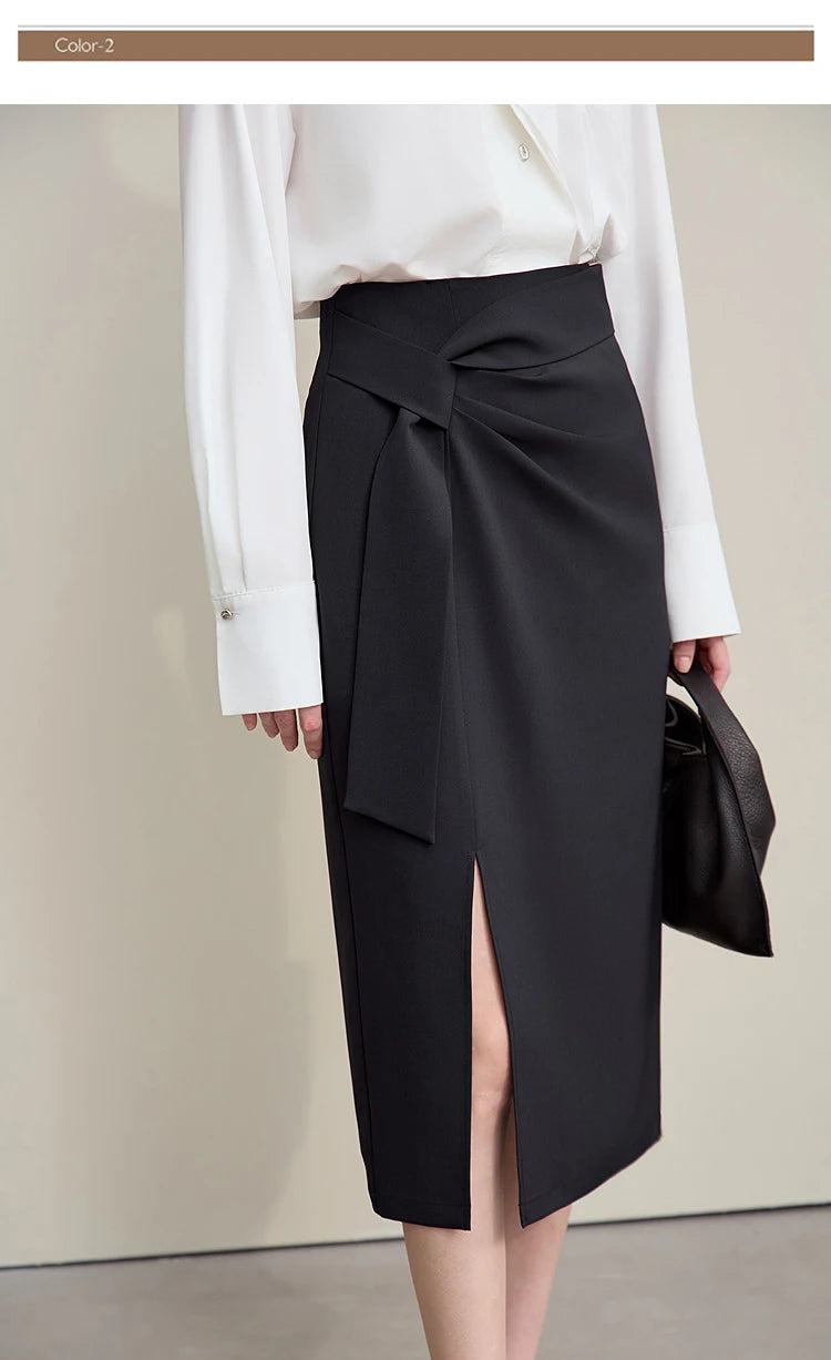 Women's Skirt 2026 Spring New H-Line Elegant Anti-wrinkle Split Skirt Solid Mid-length Versatile Woman Clothes 12621005