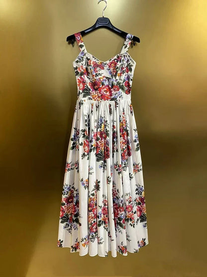 2026 New Women's Dress Sexy Spaghetti Strap Backless Fashion Print Cotton Casual Holiday Dresses