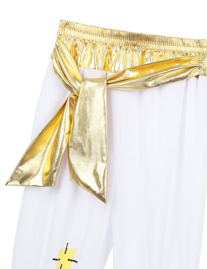 Boys Mythical Prince Arabian Carnival Cosplay Outfit Halloween Party Arabian Prince Role Play Waistcoat Vest Top+Belted Pants