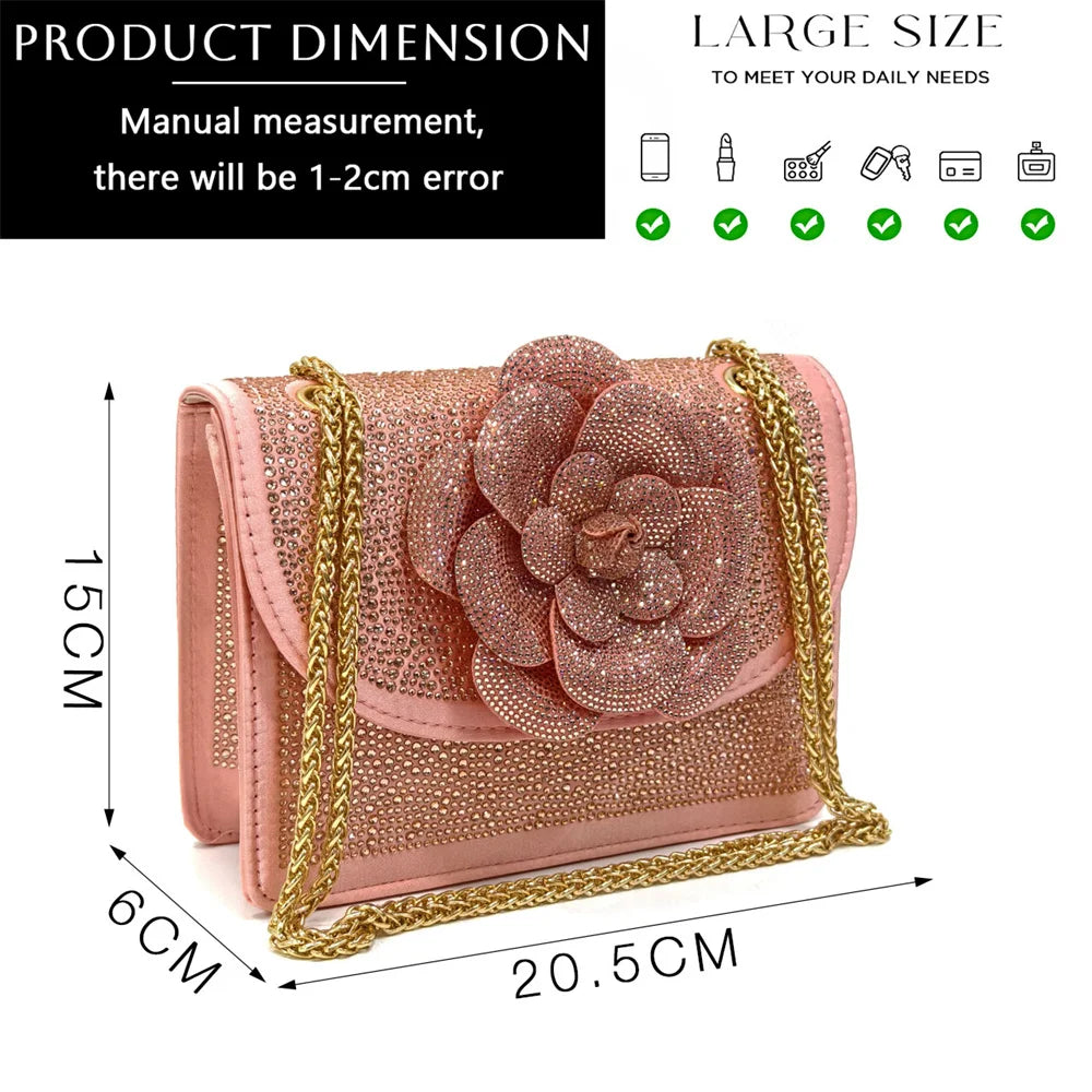 Fashion Ladies Evening Shoes And Bags Paired With Handmade Petal Wine Color Pointed Toe Mid-Heel Nigerian Women Party Shoes