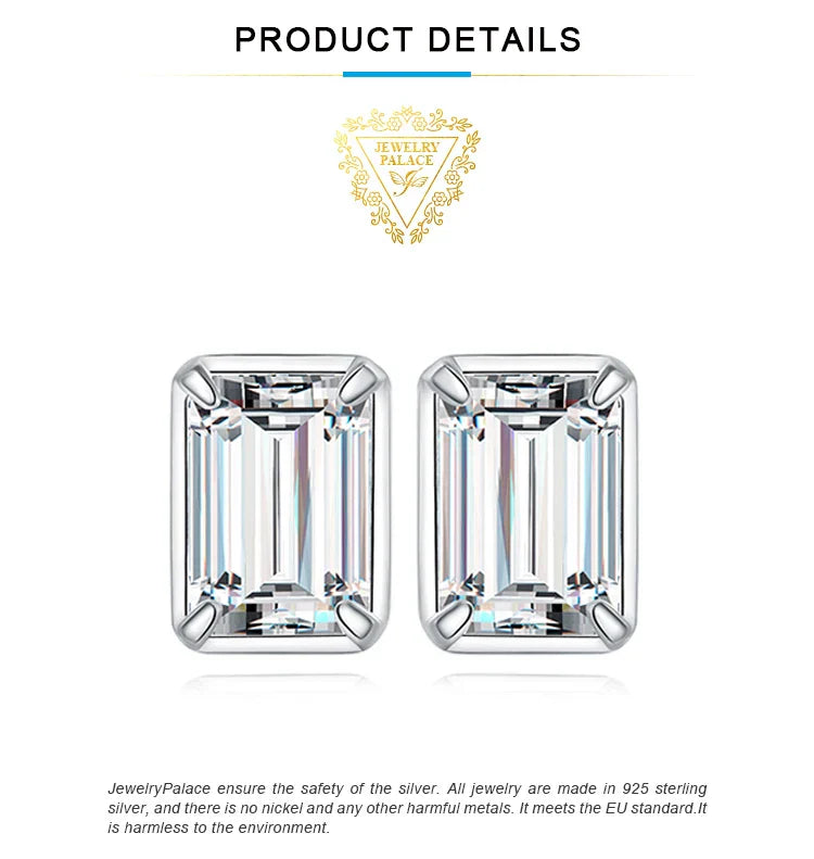 Moissanite D Color 1.6ct/pair Emerald Cut 925 Sterling Silver Stud Earrings for Woman Yellow Rose Gold Plated