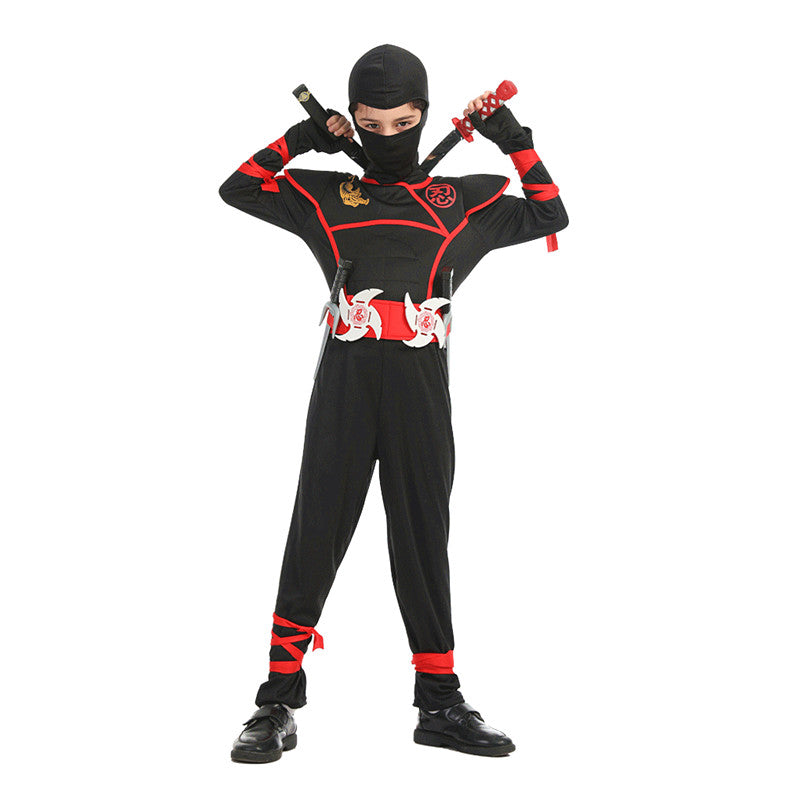 Authentic Kids Ninja Costume Set for Role Play and Cosplay, Ninja Clothes with Hood, Mask, Gloves and Throwing Stars