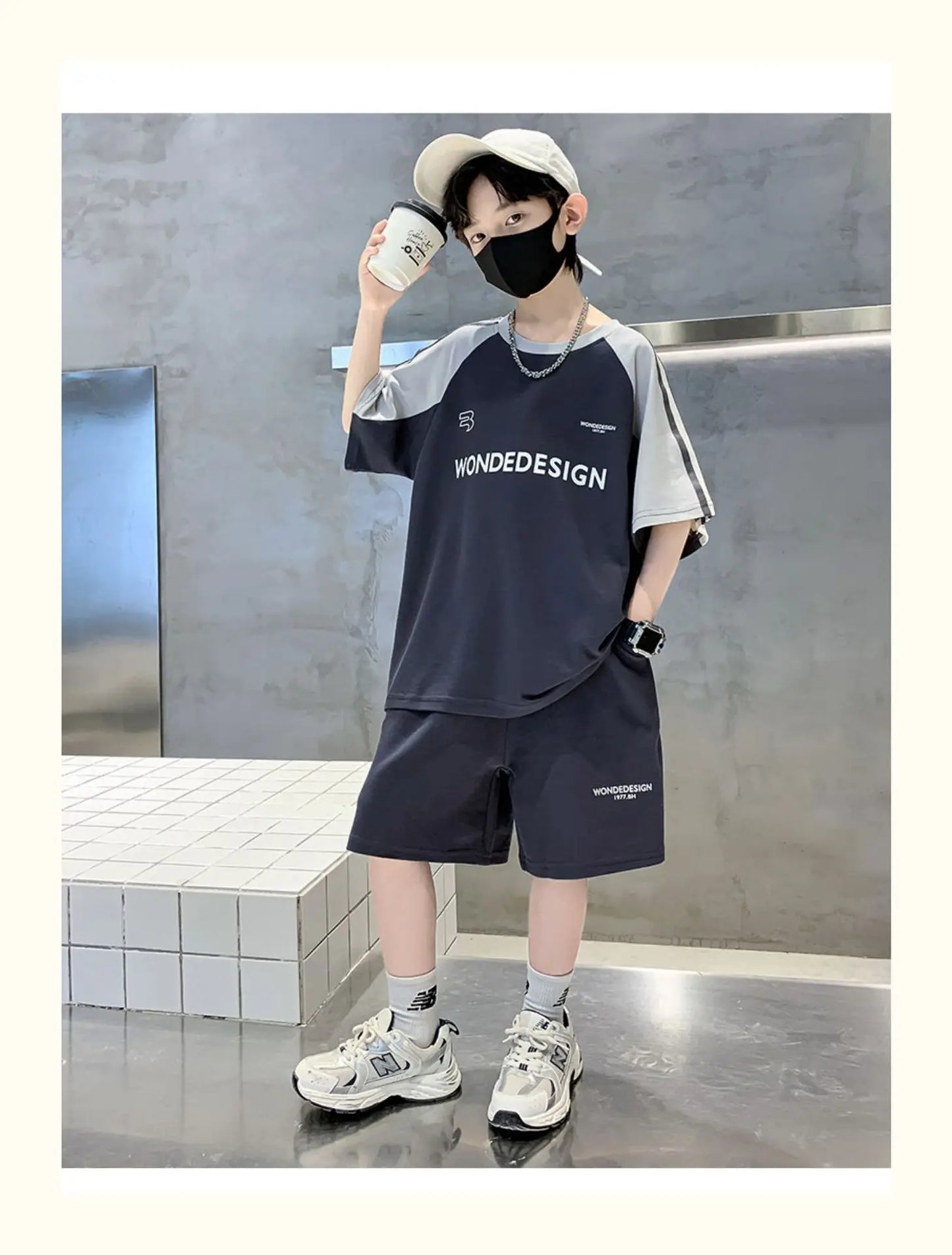 Summer Boys Cotton Loose Contrast Alphabet T-Shirt Tops+Shorts Pant School Kids Tracksuit Child 2PCS Outfit Workout Set 5-16 Yr