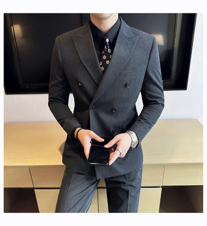 M-7XL Blazer Vest Pants High -end Brand Gray Black Men's Casual Business Double -breasted Suit Groom's Wedding Slim Men's Suit