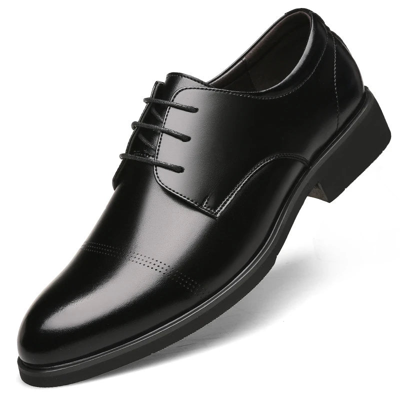 Mens Black Genuine Leather Perforated Cap Toe Lace Up Formal Business Oxford Shoes Breathable Summer Office Casual Dress Shoes
