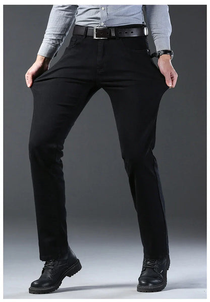 Men's New Korean Version Is Soft And Comfortable Stretch Regular Fit Jeans Fashion Casual Cotton Business Black  Denim Pants