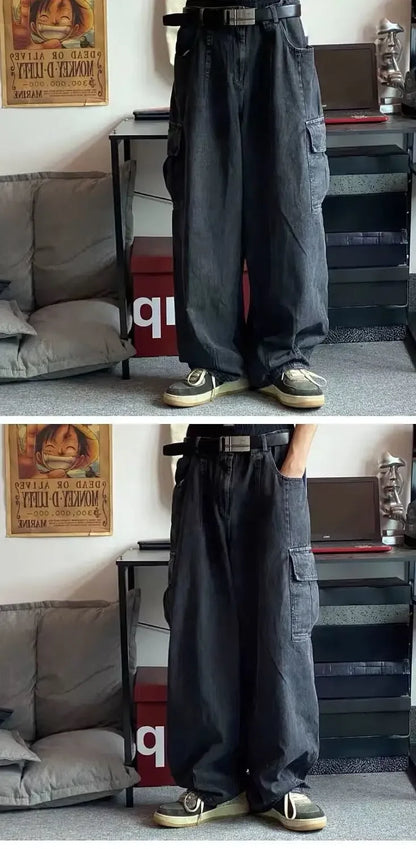 Baggy Jeans Men's Oversize Cargo Korean Black Wide Pants Streetwear Hip Hop Harajuku Male Fashion Straight Denim Pants