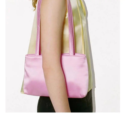 Luxury Silk Women's Shoulder Bag Square Underarm Handbag Contrasting Color Macaron Commuter Tote by Famous Brand