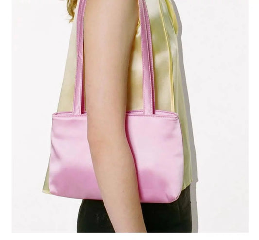 Luxury Silk Women's Shoulder Bag Square Underarm Handbag Contrasting Color Macaron Commuter Tote by Famous Brand