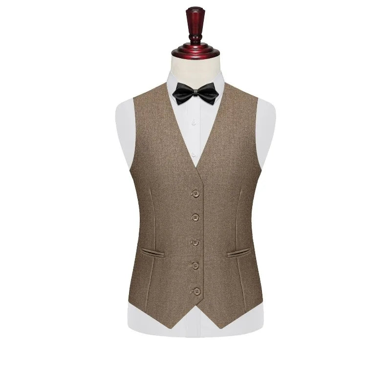 Men 2-piece Set British Style Single-breasted V-neck Vest Man Straight-leg Pant Male Slim Wedding Office Casual Outfit