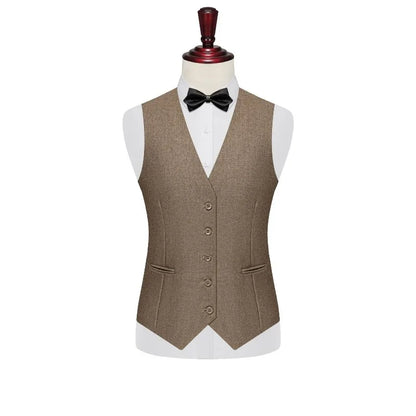 Men 2-piece Set British Style Single-breasted V-neck Vest Man Straight-leg Pant Male Slim Wedding Office Casual Outfit
