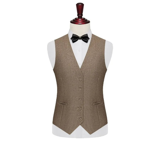 Men 2-piece Set British Style Single-breasted V-neck Vest Man Straight-leg Pant Male Slim Wedding Office Casual Outfit