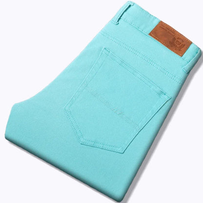 White Jeans Men's Fashion Straight Elastic Cotton Denim Pants Spring Autumn All-match Business Casual Trousers Male Clothes