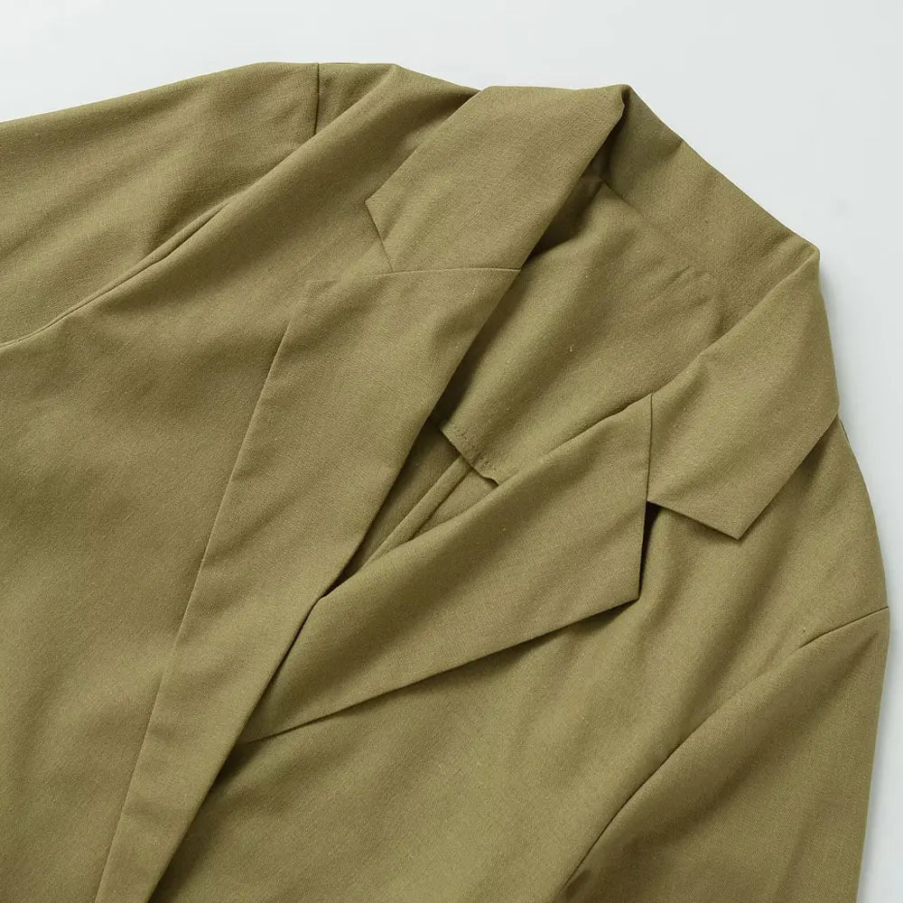 Women's Double-Breasted Loose Linen Blazer Coat Short Sleeve Pockets Chic Female Outerwear Top
