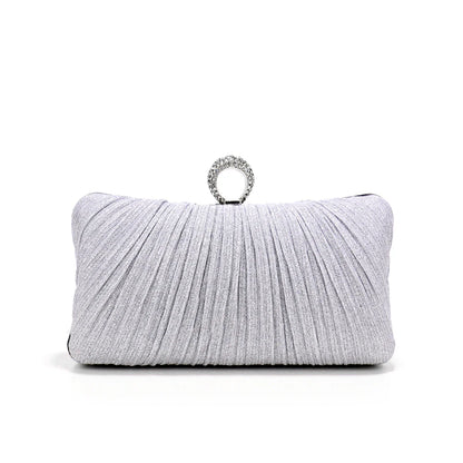 Valentine's Day Evening Bags Finger Ring Diamonds Clutch Ruched Fashion Prom Dinner Handbags With Chain Purse