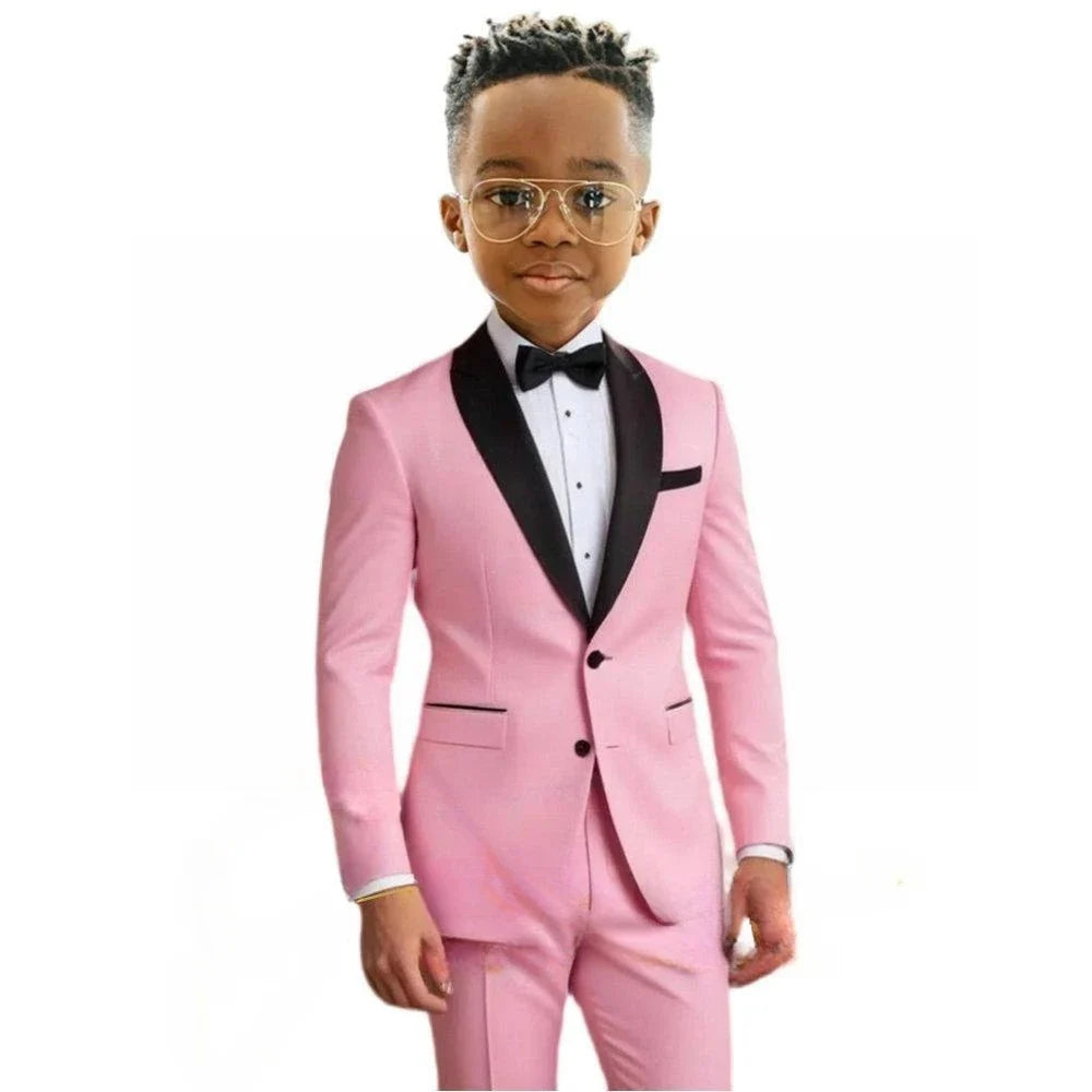 Hot Sale Boy's Solid Suit Set 2 Pieces Jacket Pants Formal Shawl Lapel Kids Tuxedo For Birthday Party School Performance Wear