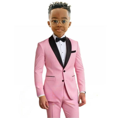 Hot Sale Boy's Solid Suit Set 2 Pieces Jacket Pants Formal Shawl Lapel Kids Tuxedo For Birthday Party School Performance Wear