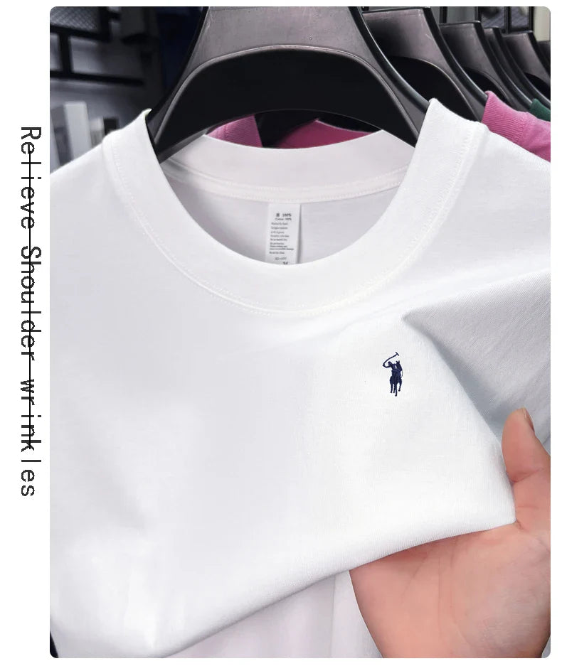 100% cotton high-end short sleeve T-shirt summer designer brand pony embroidery round neck top fashion casual golf men's wear